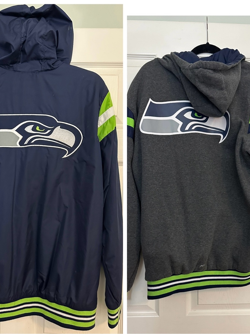 Reversible NFL Seattle Seahawks Navy & Gray Men's Hooded Jacket